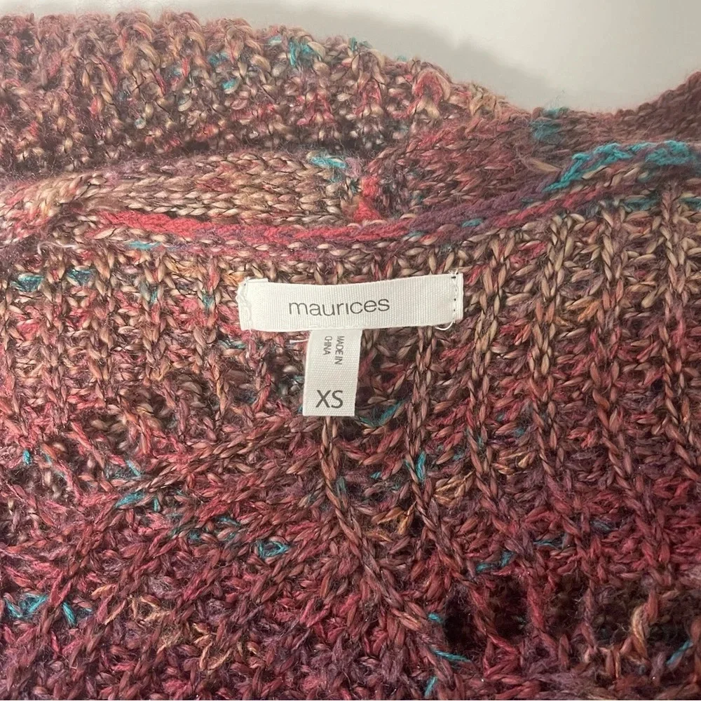 Maurices Burgundy Colorful Wave Stitch Cardigan Open Front Xsmall Women’s
